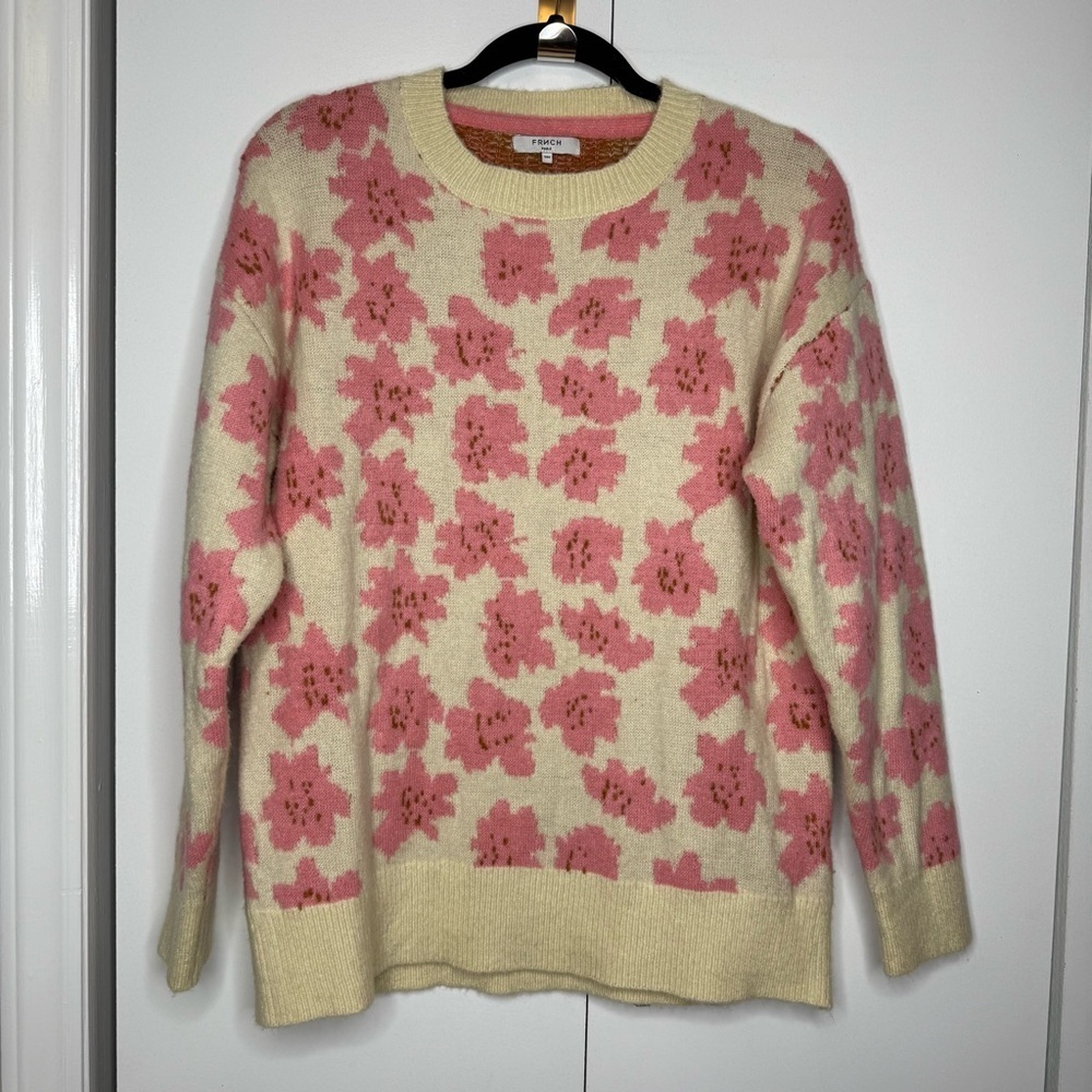 Frnch Nikki Flower Print Sweater in Geranium Pink, Size Small - Picture 3 of 8